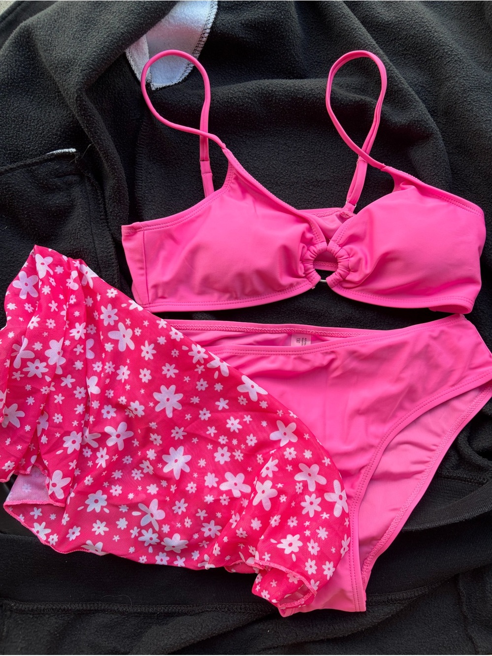 Hot Pink Two-Piece Bikini Set with Floral Cover-Up Teen size 14